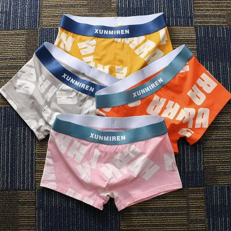 2023 New Men's Underwear Boxers Cotton Youth Personality Summer Trend Sweat-absorbing Breathable Comfortable Trunk Briefs