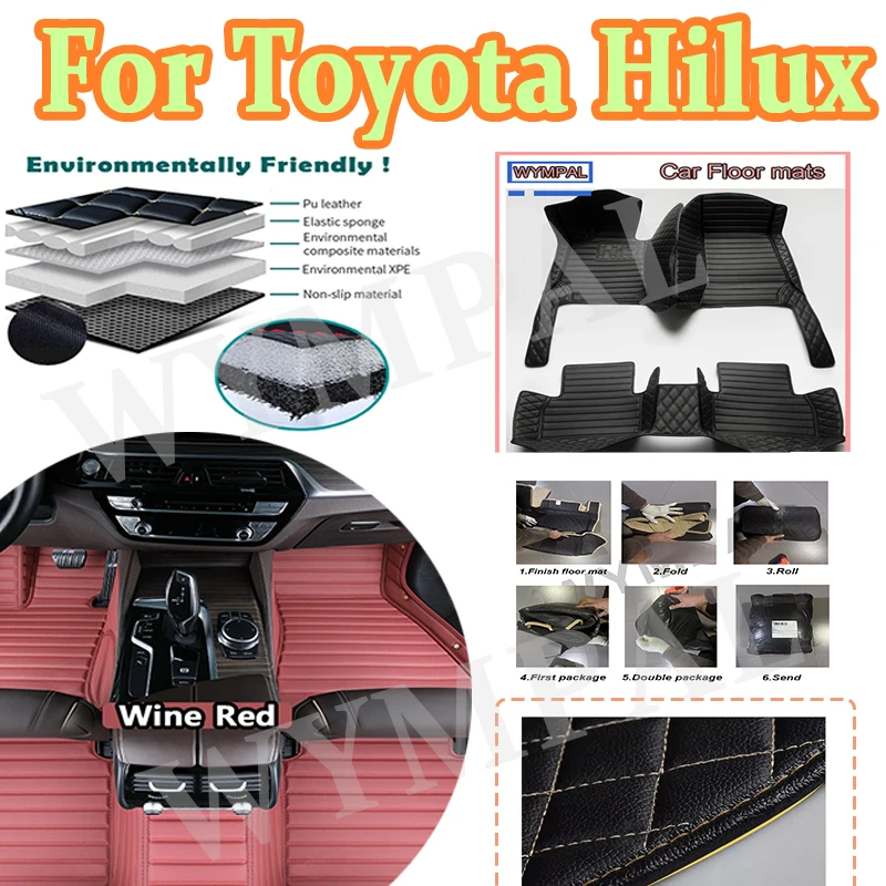 

Luxury Custom Car Floor Mats For Toyota Hilux 2015 2016 2017 2018 2019 Auto Automotive Leather Car Mats Full Cover accessories