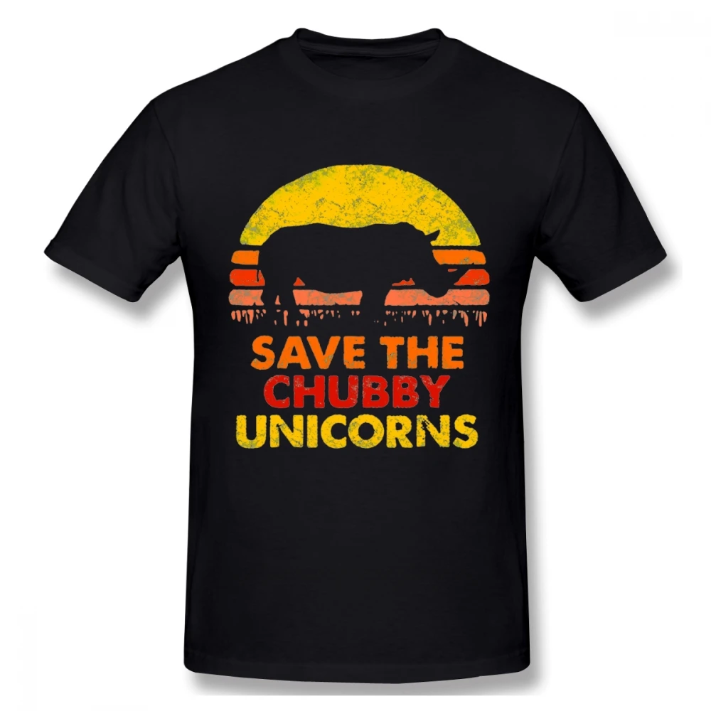 Novelty Save The Chubby Unicorns Rhinos T Shirt For Man Hipster T Shirt Organic Cotton Plus Size Camiseta