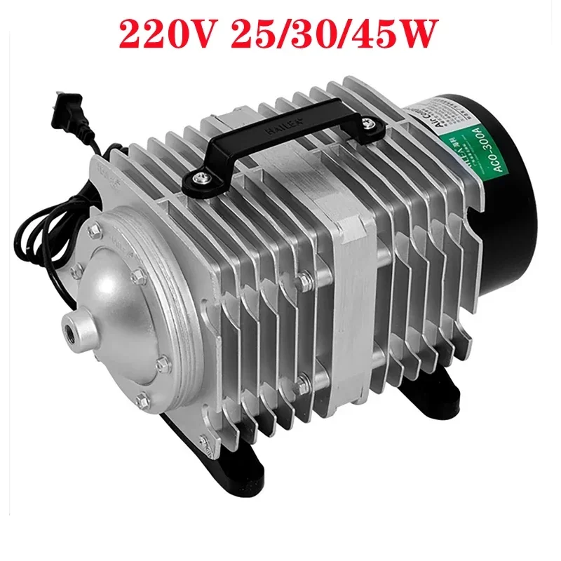 220V 25/30/45W akwarium elektromagnetyczna pompa wspomagająca tlen domowa sprężarka powietrza o niskim poziomie hałasu do pompy aeratora powietrza w stawie