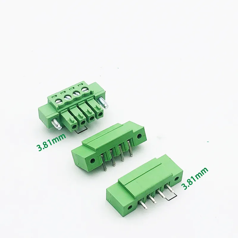 2sets 3.81mm Pluggable PCB Screw Terminal Block Connector with Right Angle/ Straight Needle Pin Socket 15EDGKM 2/3/4/5/6/7/8P