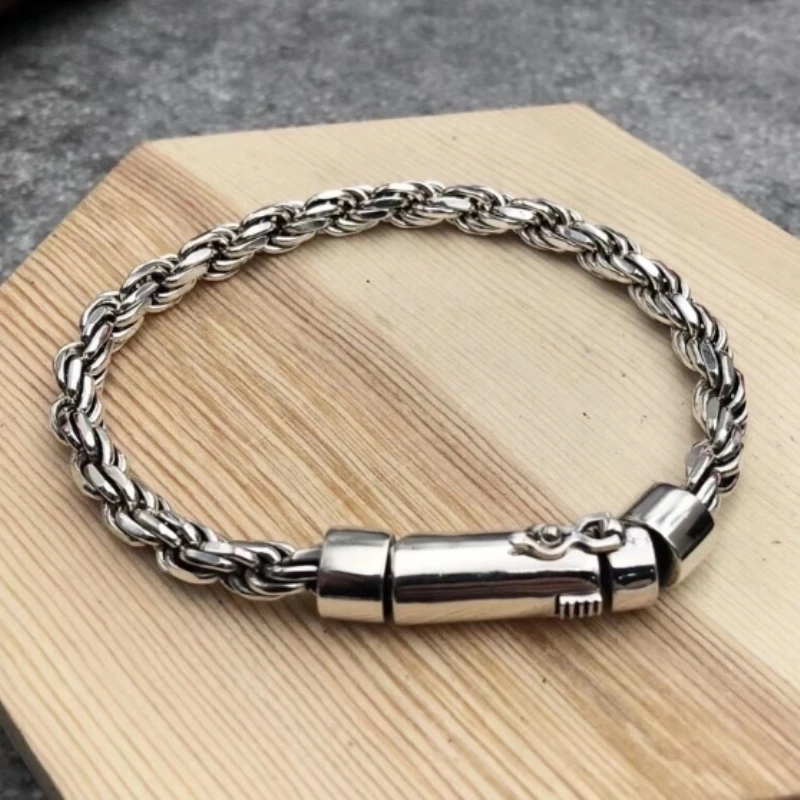 

Real Solid 925 Sterling Silver Chain Men Lucky Gift 5mm Twist Rope Bracelet 32g/22cm