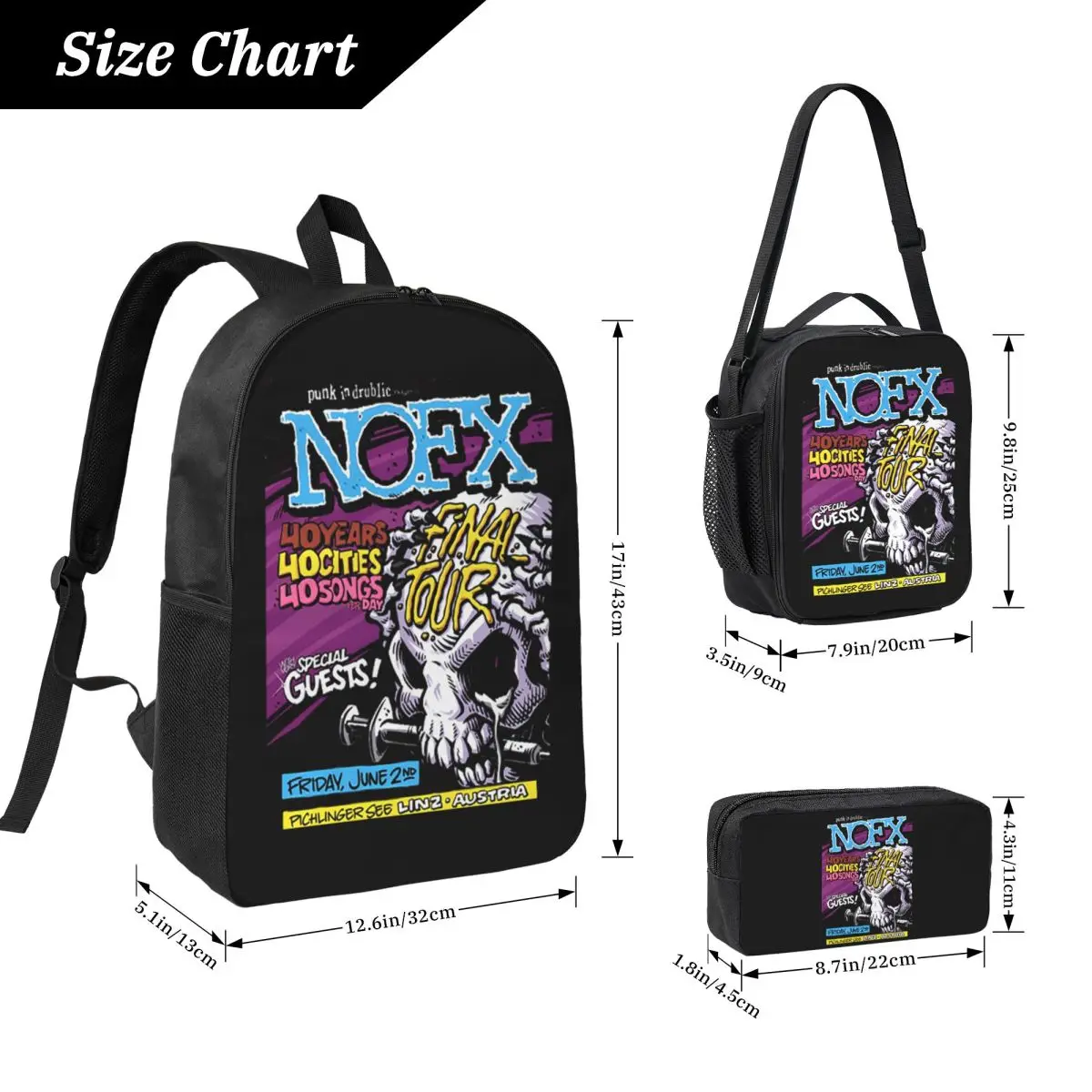 Nofx Final Tour 2023 Punk Rock Legacy Backpack BookBag School Bag Laptop Shoulder Bags 3ps Insulated Lunch Bag Pencil Case