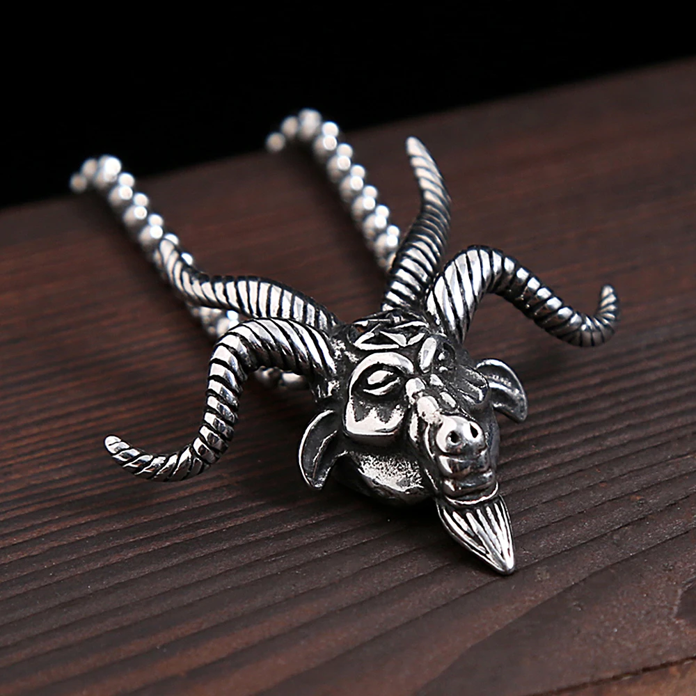 Fashion Stainless Steel Goat Head Pendant Necklace For Men Vintage Punk Pentagram Pan God Skull Necklaces Amulet Jewelry Gifts