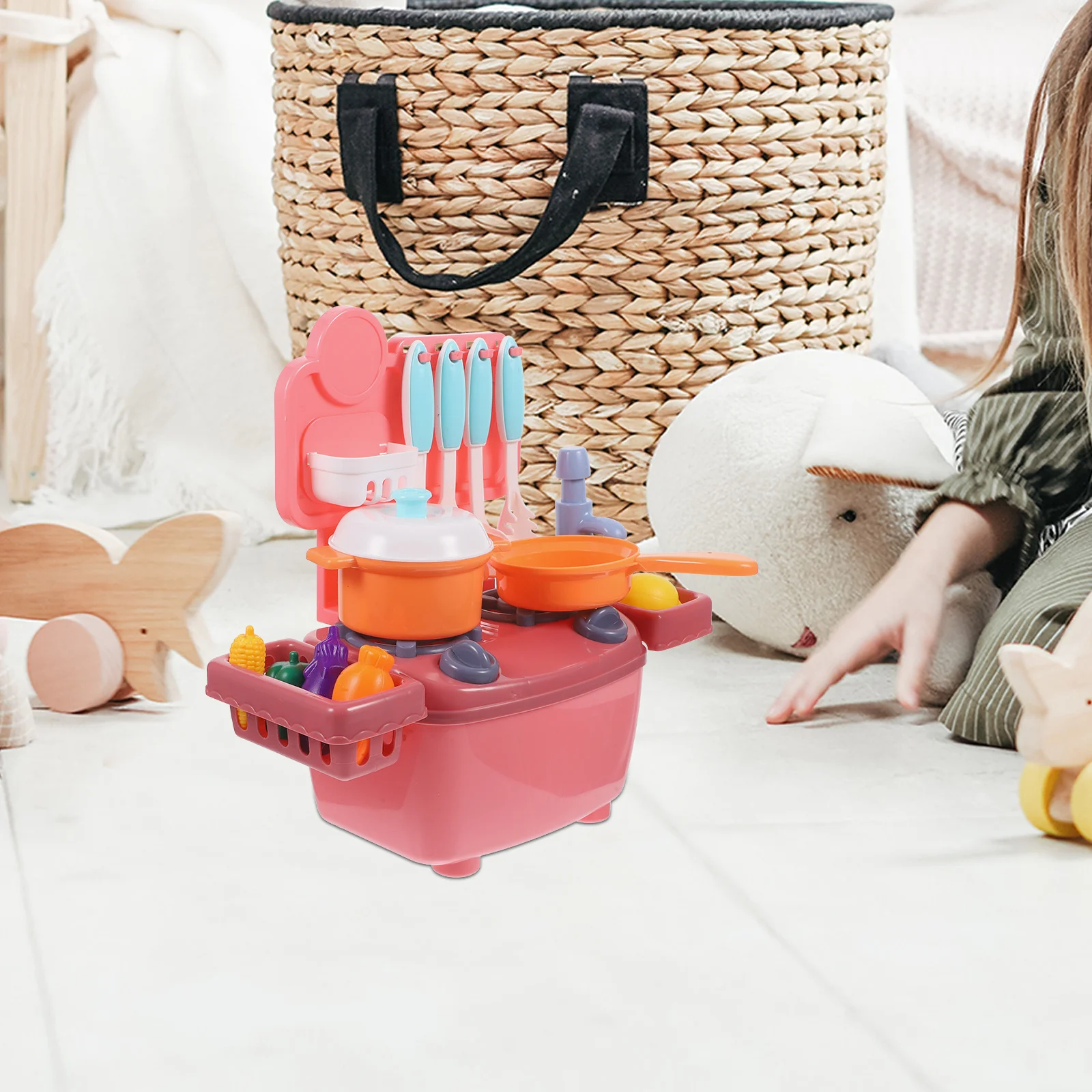 1 Set Stuks Simulatie Keukengerei Voor Kinderen Pretend Koken Speeltoestel Roze Servies Groente Kraan Watering Kraan Duurzaam