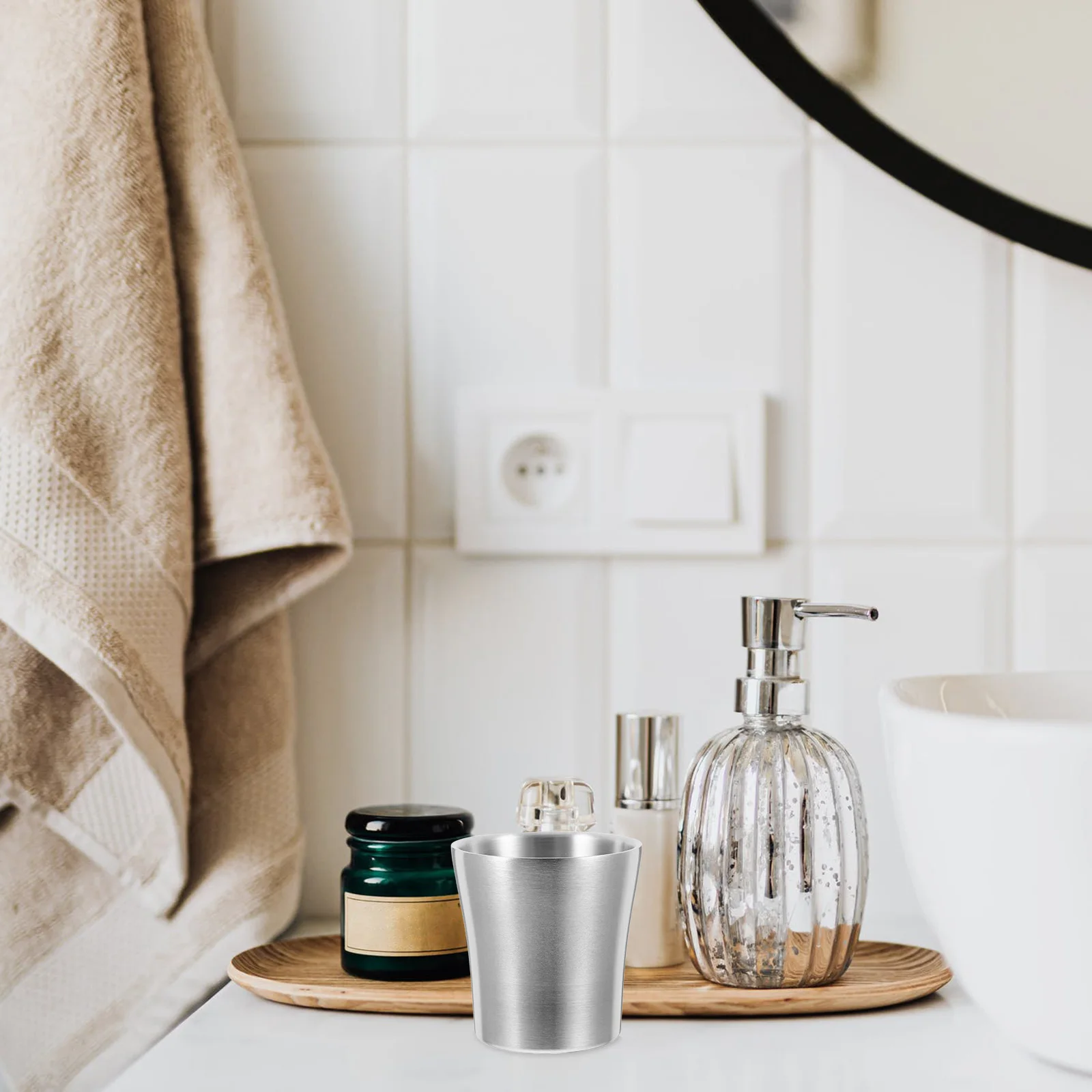 

Metal Drinking Cups Stainless Steel Unbreakable Stackable Toothbrush Rinse Tumbler Bathroom Cup Travel Camping Mug 180Ml