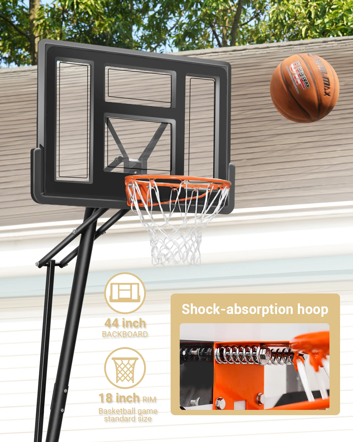 Portable Basketball Hoop Quickly Height Adjusted 4.9-10ft Outdoor/Indoor Basketball Goal System With 44 Inch Backboard And Whee