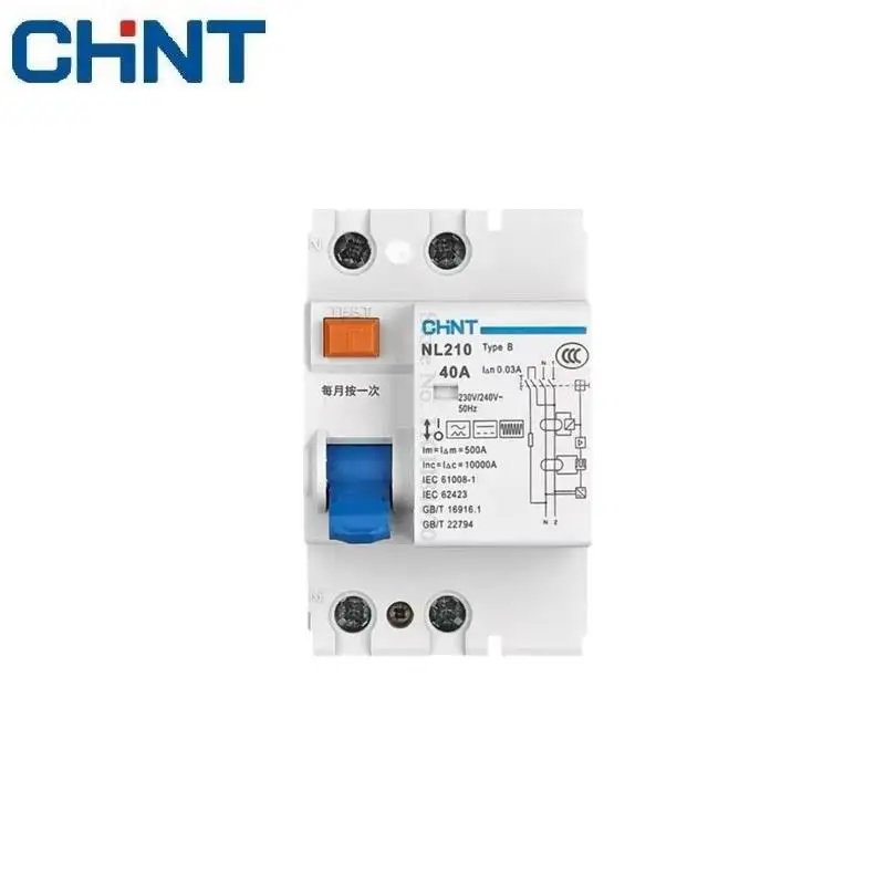 CHINT NL210 Type B RCCB 3P+N 4P 2P 1P+N 63A 40A 25A 30MA Electric Leakage Breaker Residual Current Protection For EV charging