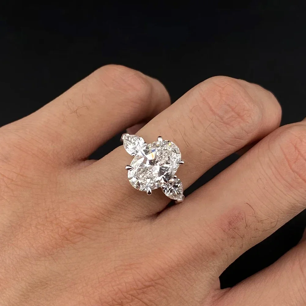 FCGJHW 9cttw Oval Moissanite Rings 925 Sterling Silver 3-Stone Diamond For Women Wedding Bands Fine Jewelry GRA Certified 2026