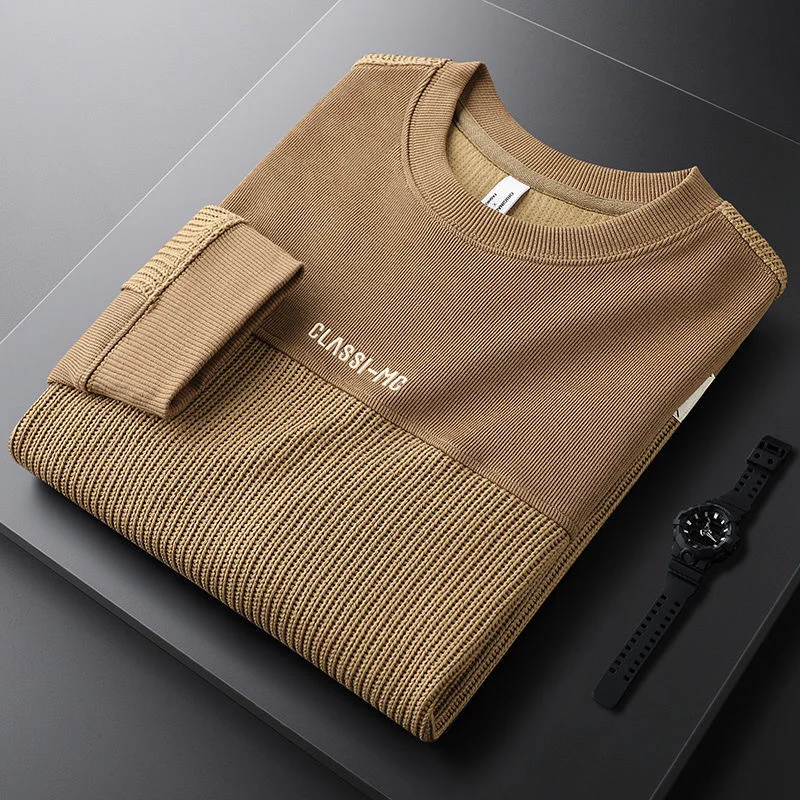 

end retro patchwork High sweater men's round neck high-quality cotton trend casual youth slim pullover 2023 autumn new style