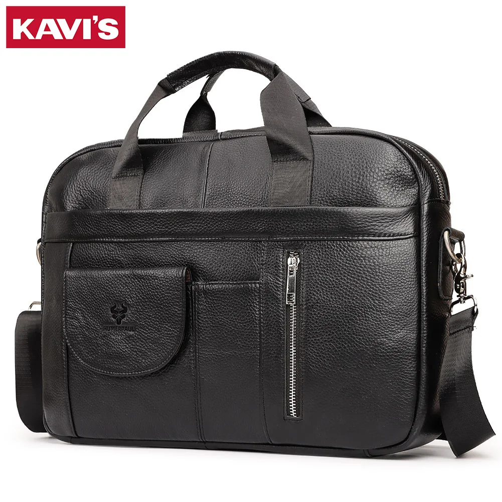 KAVIS High Quality Briefcase Bag Men's Top Layer Leather Handcrafted Laptop Bag Travel Business Shoulder Messenger Bag