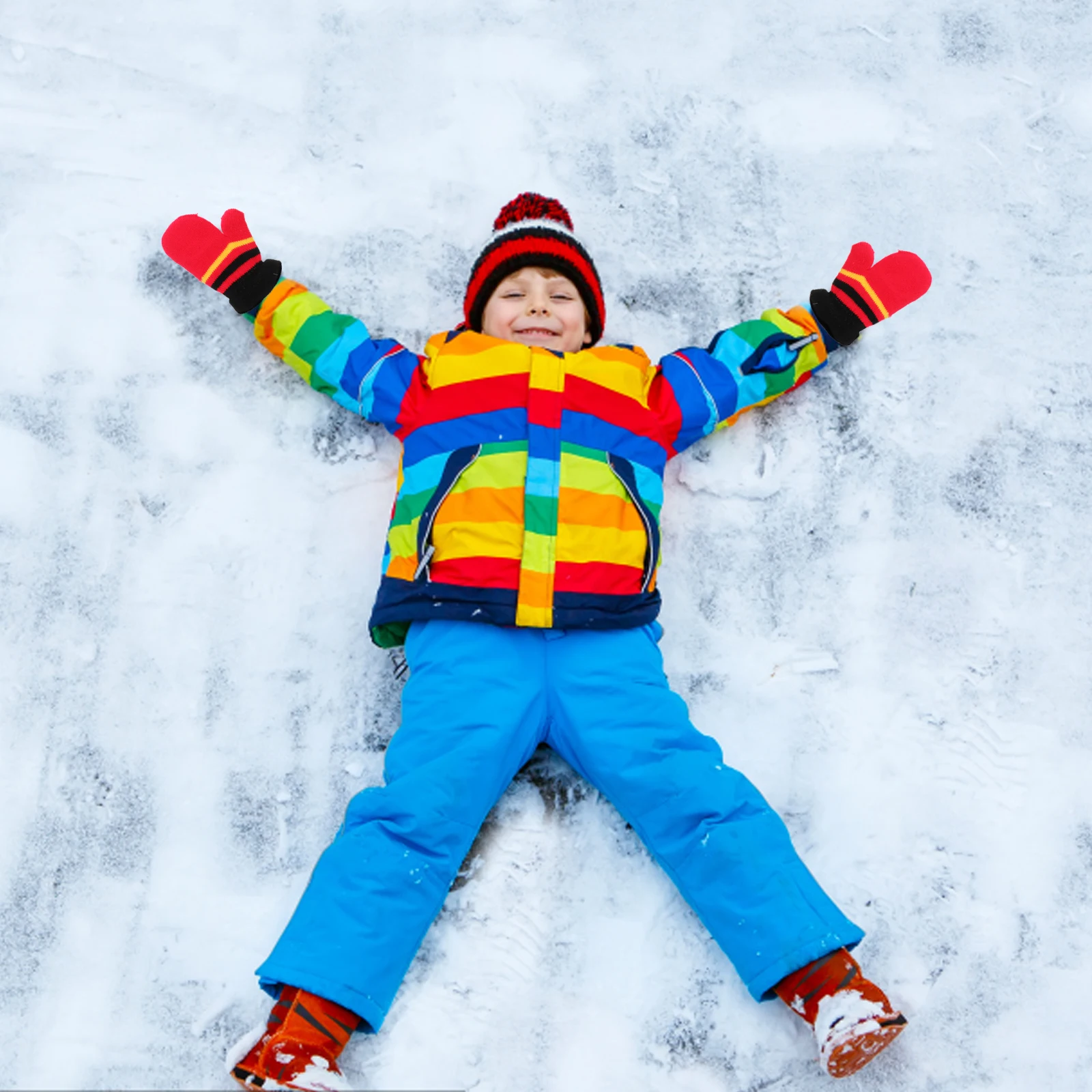 

3pcs Children Winter Warm Thickened Knit 1-7 Years Double Layer Lightweight Portable Spliced Color Small Size Kids Children