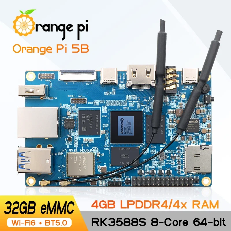 Orange Pi 5B 4G32G+5V4A Type-C Power Supply+Metal Case,RK3588S WIFI Bluetooth Mini PC 5 B Single Board SBC Development Board Kit