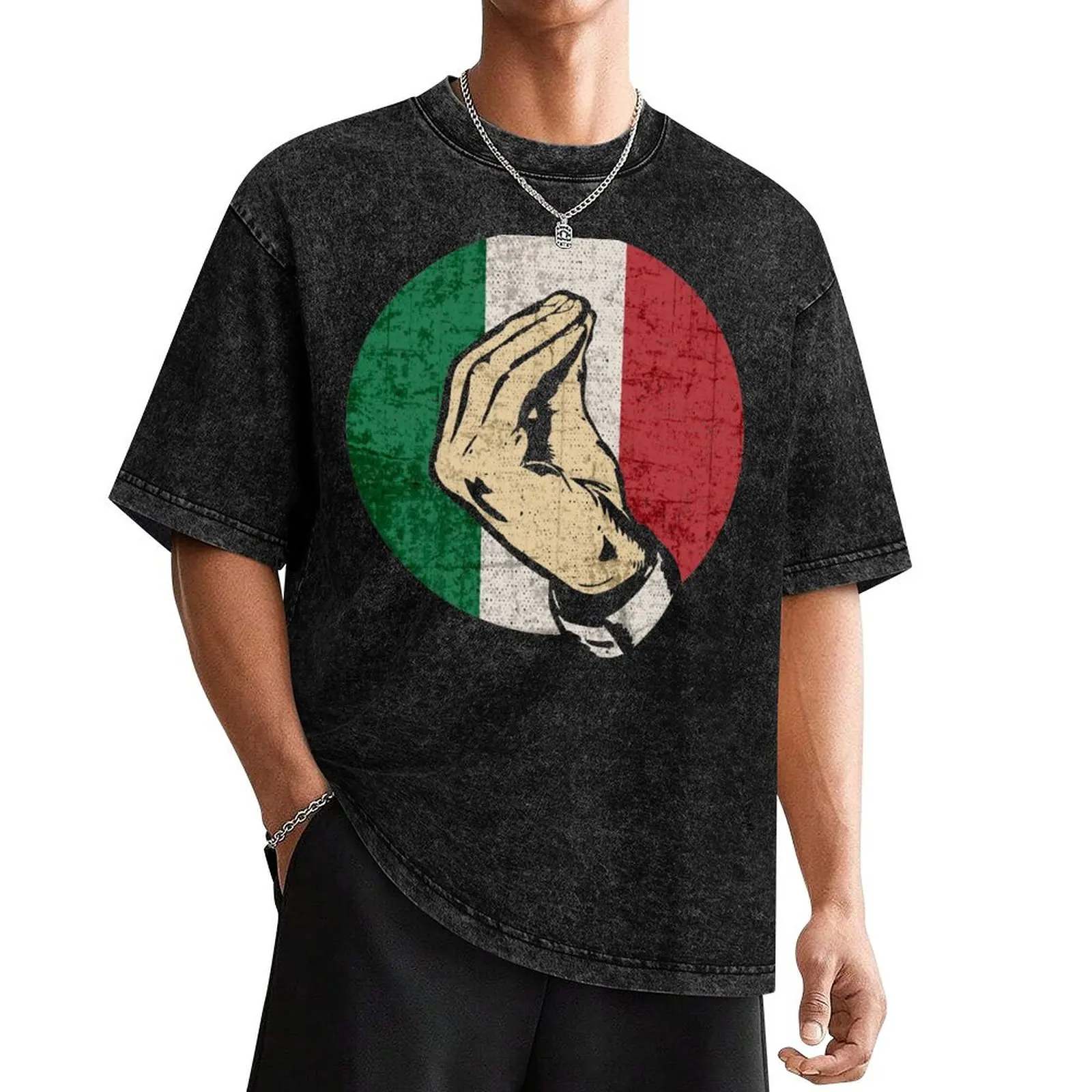 Italian Hand Gesture Sing Language Funny Italy Flag Vintage T-Shirt cotton man t-shirts summer top T-shirts for men cotton