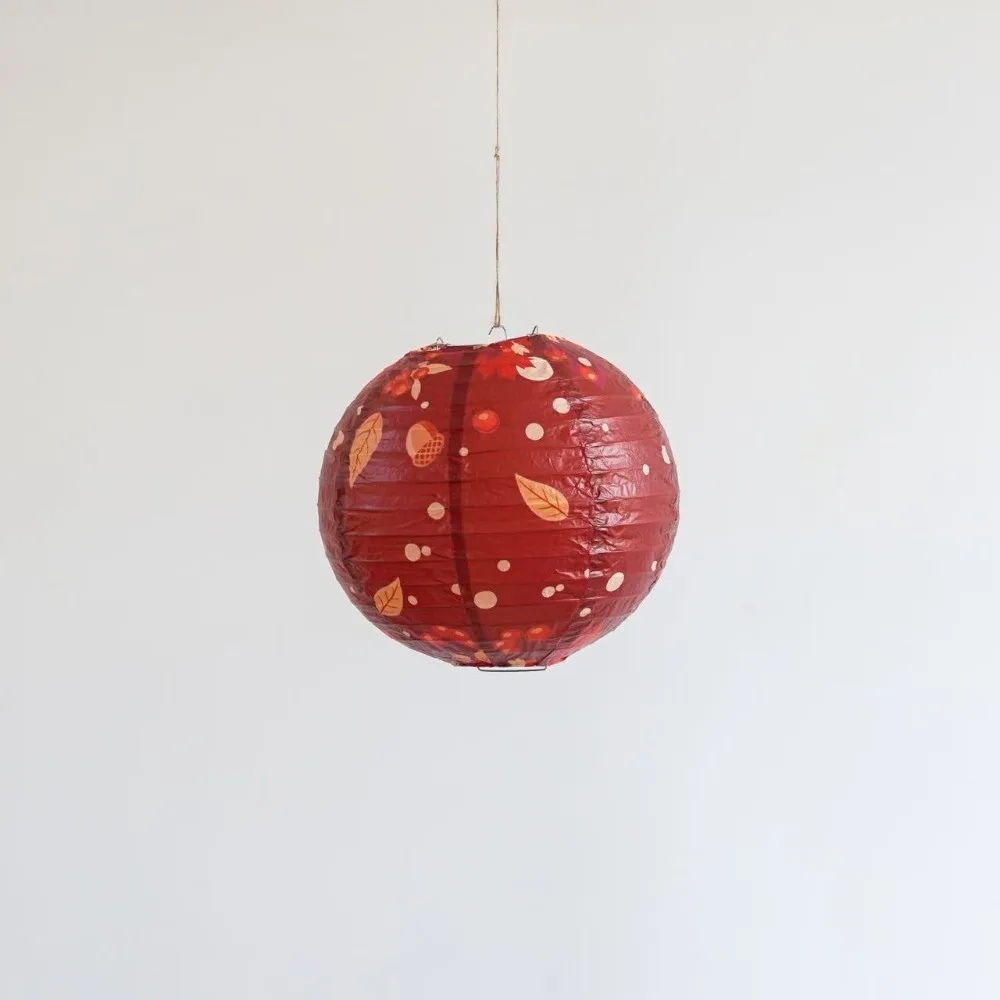 Portable Vintage Hanging Paper Lantern Maple Leaves Round Folding Lantern Handmade Good Luck Lantern Ball Photo Prop