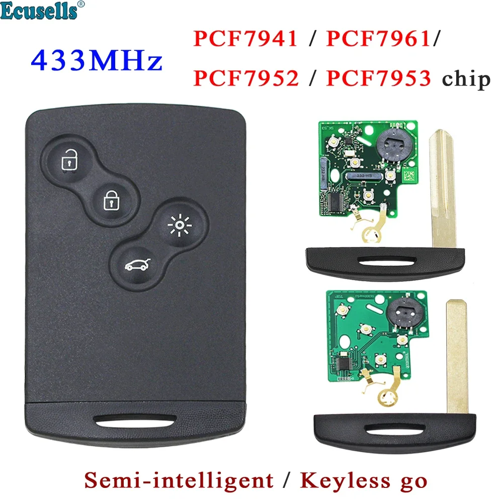 Keyless Go or Half Smart Remote Key 433Mhz PCF7953 PCF7952 PCF7941 4A/PCF7961M for Renault Megane III Fluence Laguna III Scenic