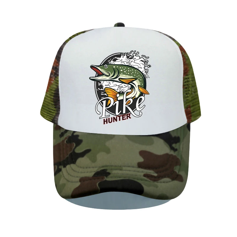 Pike Hunter Fishing Snapback Cap for Men Women Sea Fish Barracuda Camouflage Fishermen Hats Angling Trucker Hat For Fisher YP104