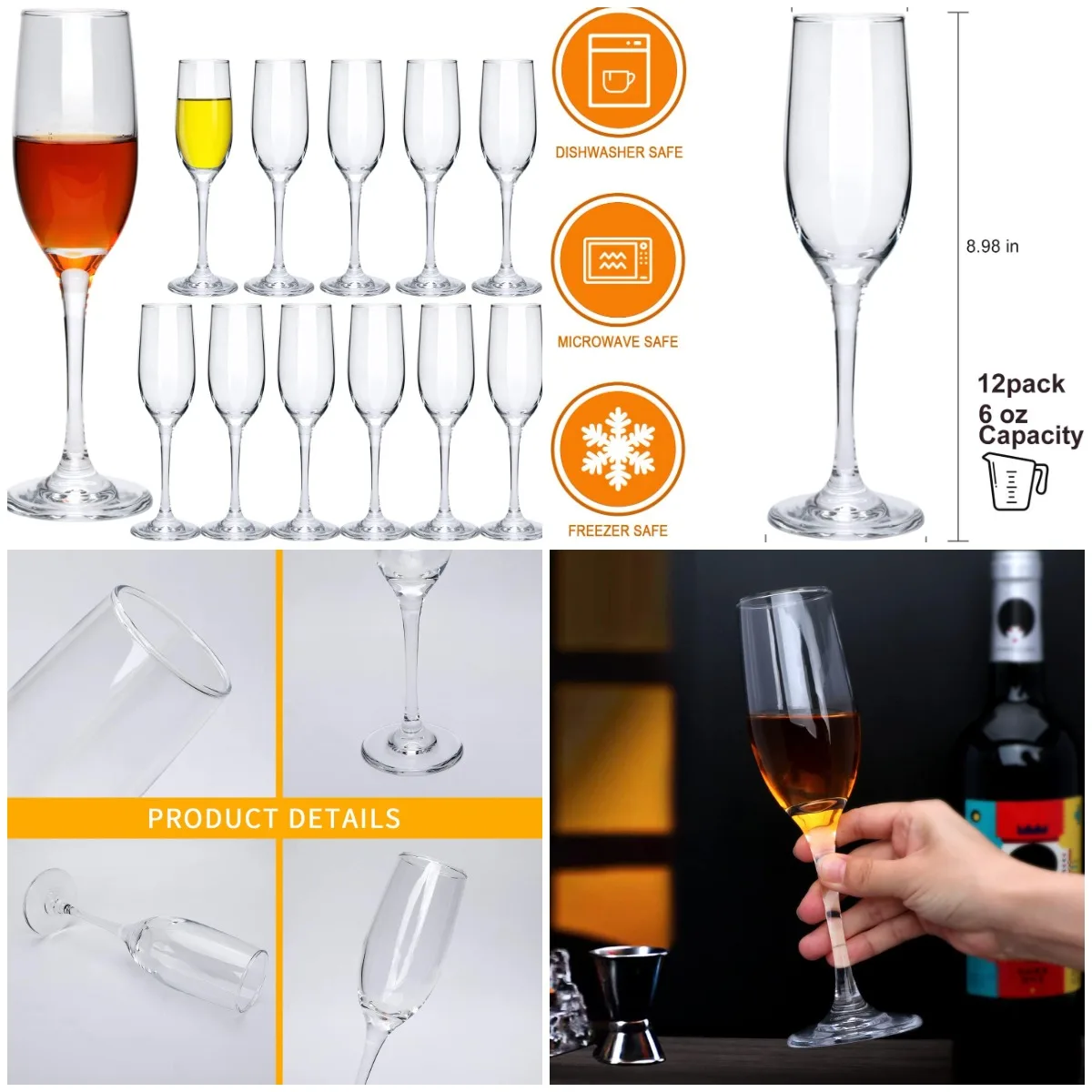 

6-унций флейты для шампанского, набор из 12 штук для вина, свадеб, вечеринок, баров, подарков