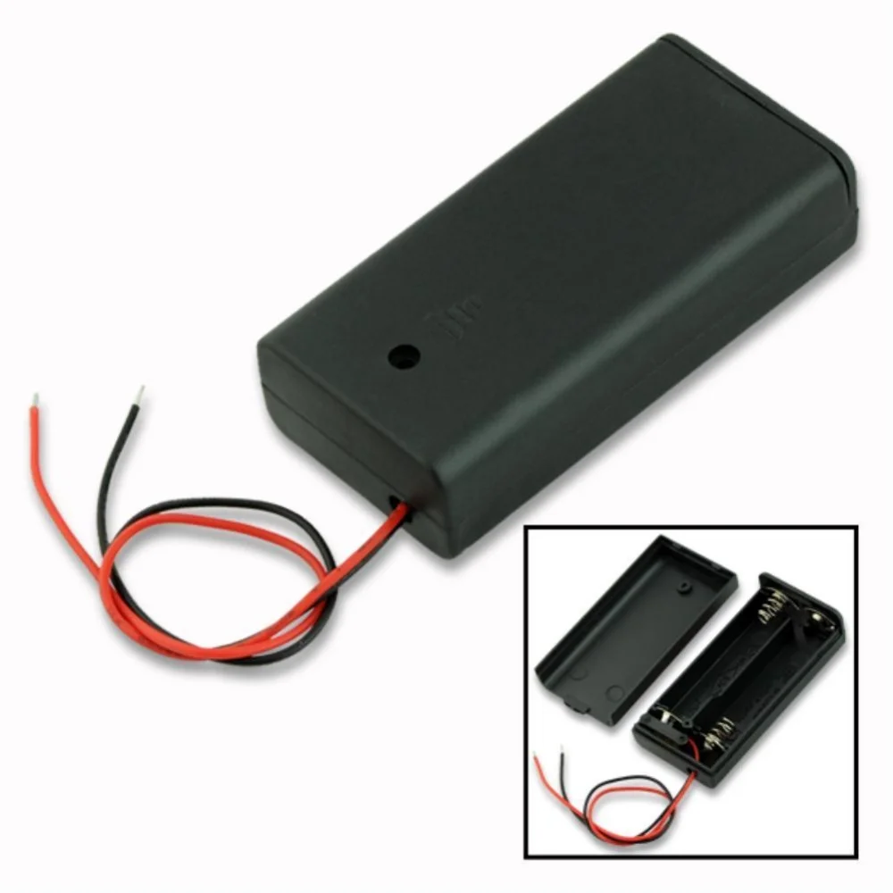 2 Slots AA Battery Holder 2AA Power Battery Storage Case Box Switch Wire Lead DIY Battery Container 3.7V Storage Switch Holder
