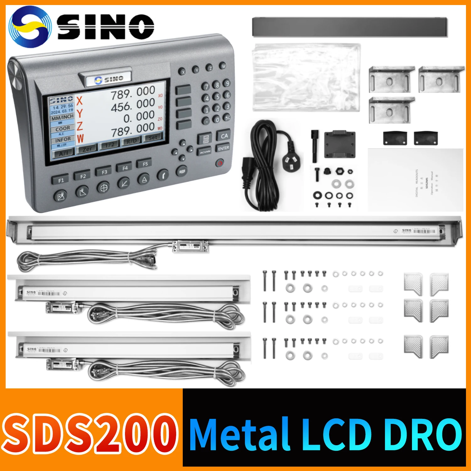 4 Axis LCD DRO Set Digital Readout Display With 2/3/4 Pcs 5μm Linear Glass Scale Encoders for Lathe Milling Grinder Machining