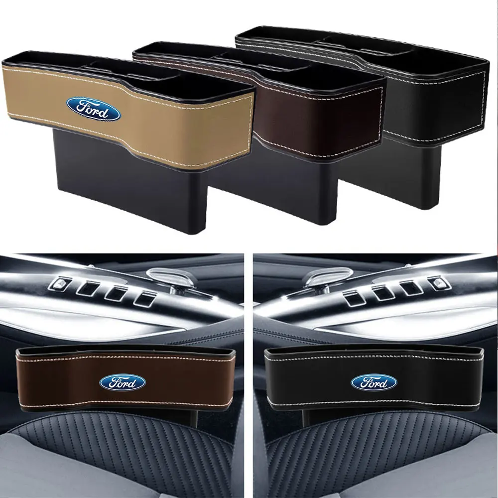 2PCS Car Seat Crevice Storage Box Leather Gap Slit Filler Organizers For Ford Focus MK2 Fiesta Mondeo Galaxy Falcon Territory ST