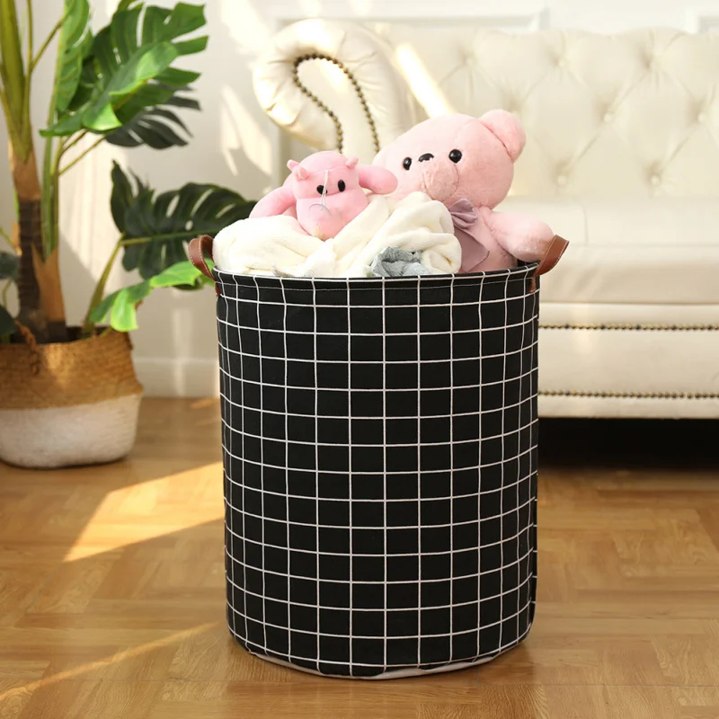 Amazon Manufacturer Cotton and Linen Laundry Basket Foldable Storage Basket Household Waterproof Dirty Clothes Basket Bathroom L