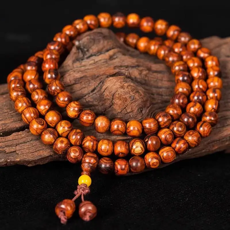 Genuine Hainan Huanghuali bracelet 108 old Buddha beads men's grimace texture bracelet