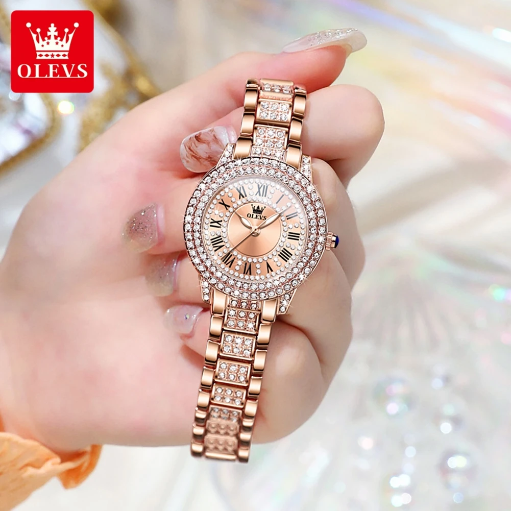 OLEVS Brand Luxury Women\'s Watches Original Diamond Watch for Women Fashion Elegant Stainless Steel Waterproof Quartz Wristwatch