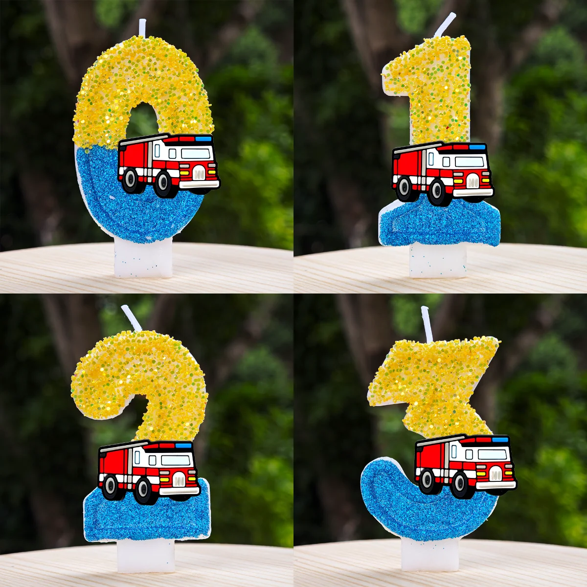 Bougie en forme de camion de pompiers, forme de dessin animé mignon, matériau sûr et non toxique, décoration de gâteau pour fête d'anniversaire d'enfants, fête de naissance