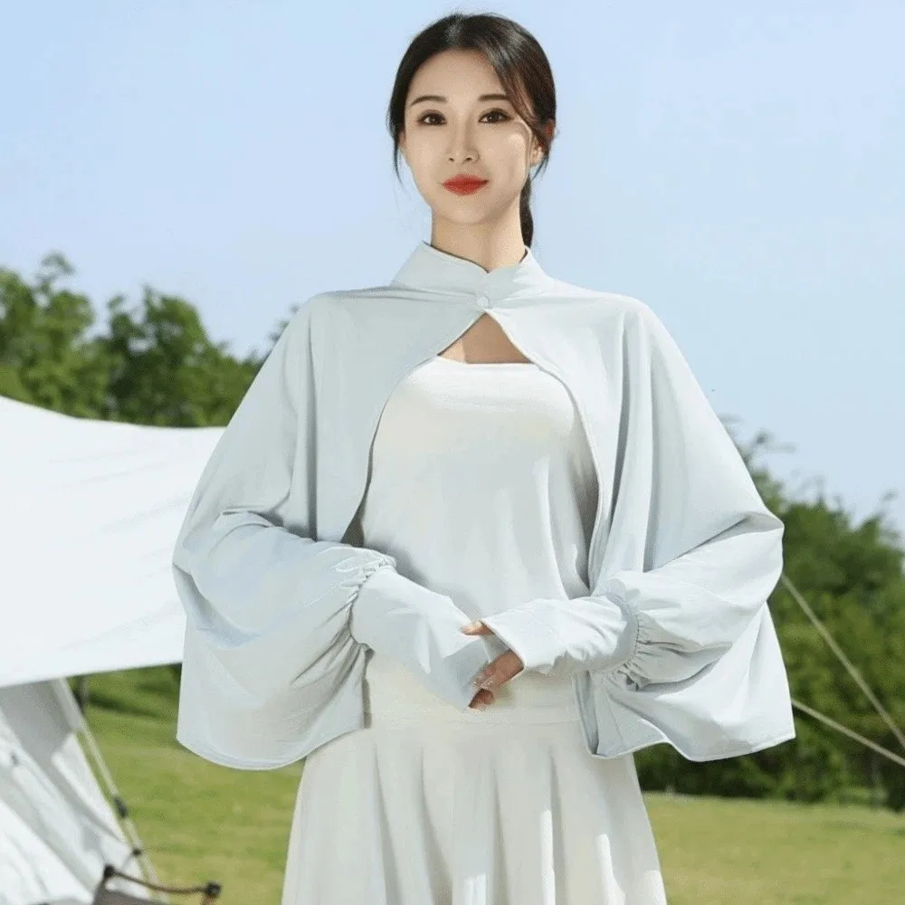 

Однотонная летняя солнцезащитная накидка-шаль с длинными рукавами из ледяного шелка, укороченный топ, рукава-накидки, одежда для защиты от солнца для женщин