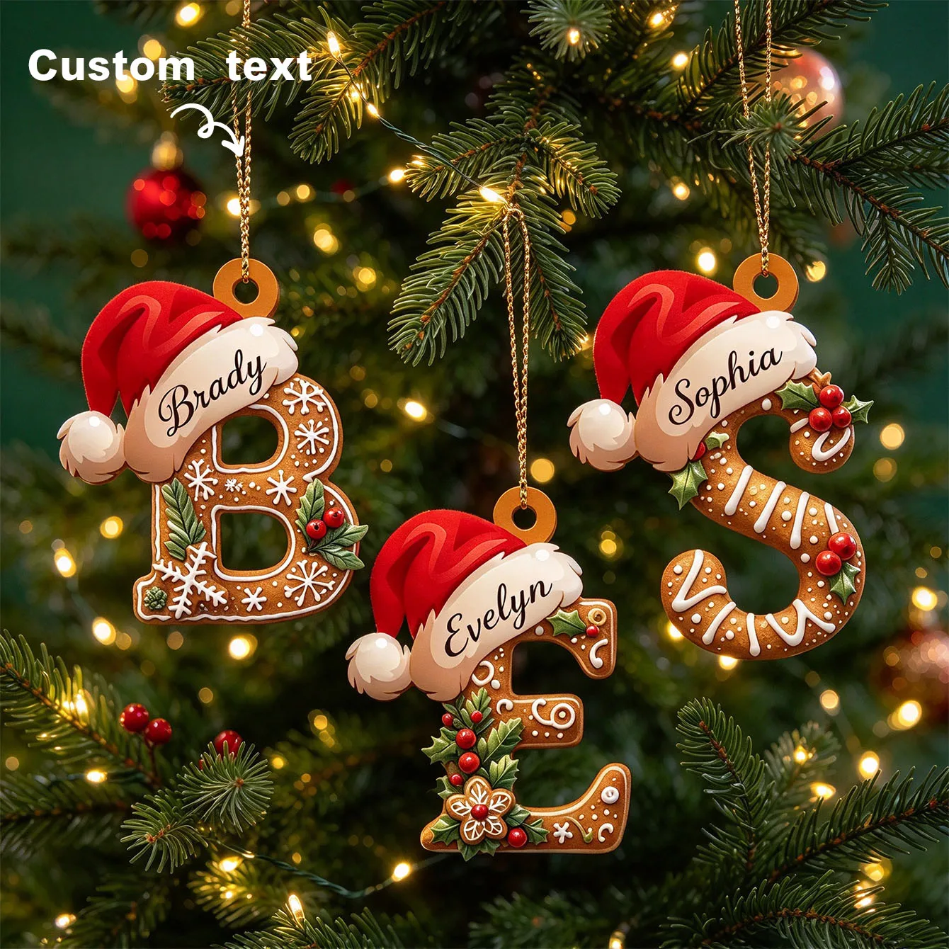 Décorations personnalisées en forme de bonhomme en pain d’épices, étiquettes personnalisées avec noms, décorations de Noël personnalisées avec noms, étiquettes pour décorer les chaussettes de Noël, décorations commémoratives pour les fêtes de famille, décorations de Noël en forme de lettres de bonhomme en pain d’épices avec noms, Noël 2026.