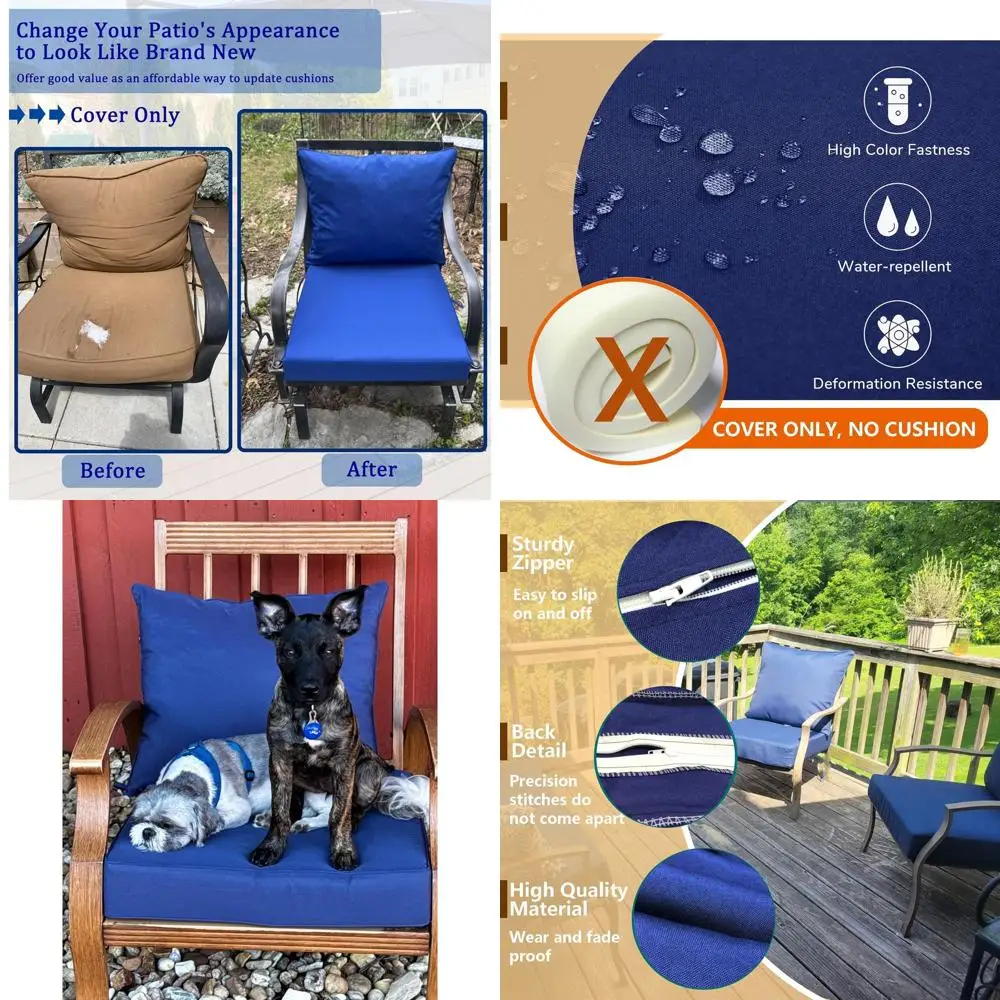 

Комплект из 4 чехлов для уличной мебели, водонепроницаемые и устойчивые к УФ-излучению, на молнии, синие (24x20, 24x24)