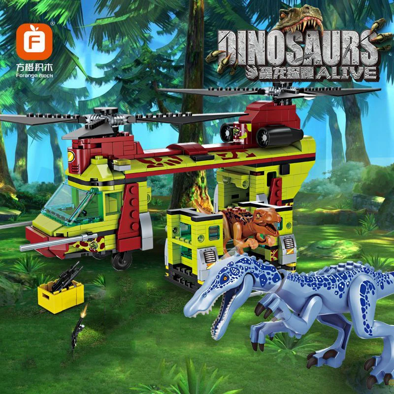 IDEAS Jurassic World Velociraptor Building Blocks Tyrannosaurus Dinosaur Helicopter Model Assemble Brick Toy For Kid Adult Gifts