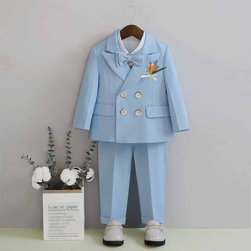 Flower Boys Wedding Suit Kids Piano Host Performance Costume Children's Photography Dress Toddler Babys Birthday Tuxedo Set