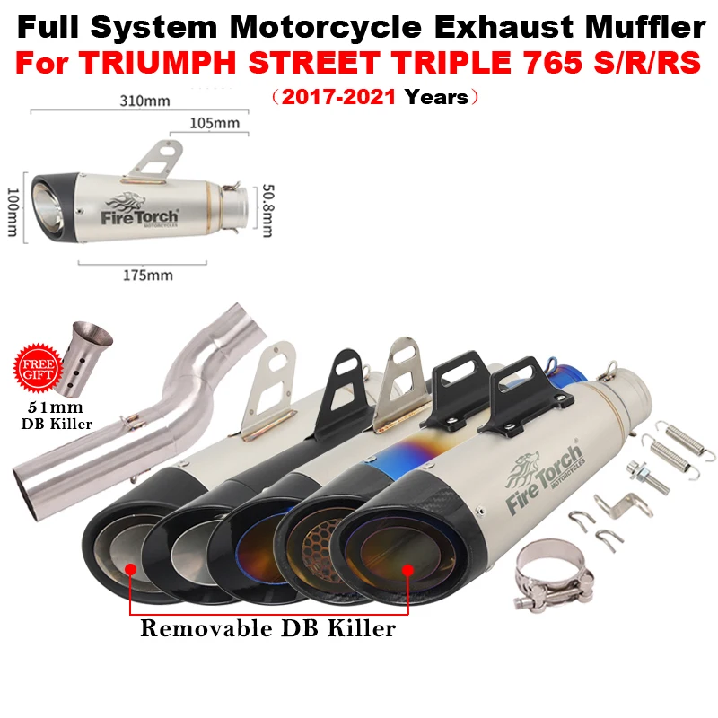 

Motorcycle Exhaust Escape Mid Link Pipe Carbon Fiber Muffler DB Killer Slip On For TRIUMPH STREET TRIPLE 76/S 765 RS 2017 - 2021