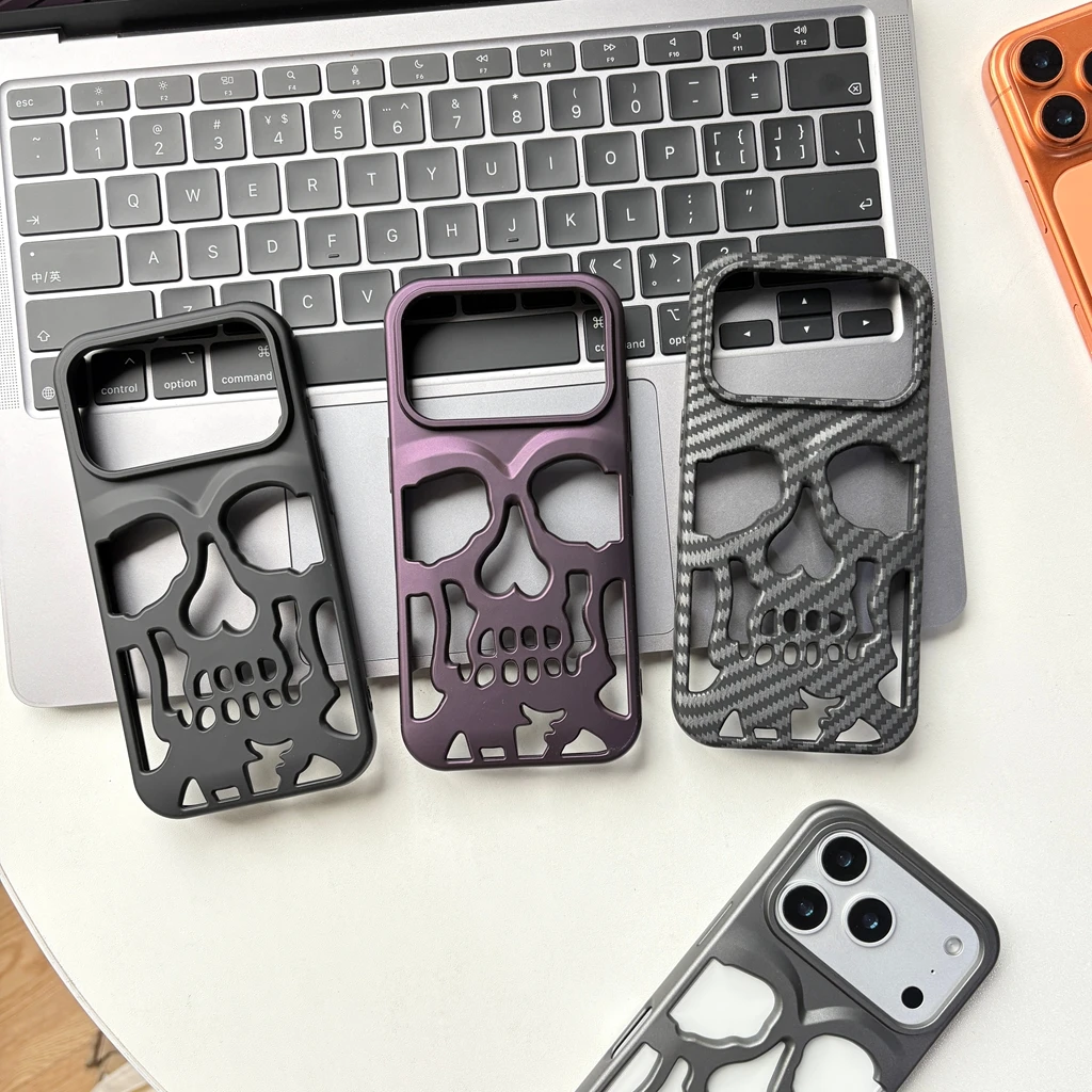 Retro-Mode, matt, aushöhlen, Totenkopf-Kopf-Skelett, stoßfest, schützende Handyhülle für iPhone 17, 16, 15, 14, 13, 12 Pro Max