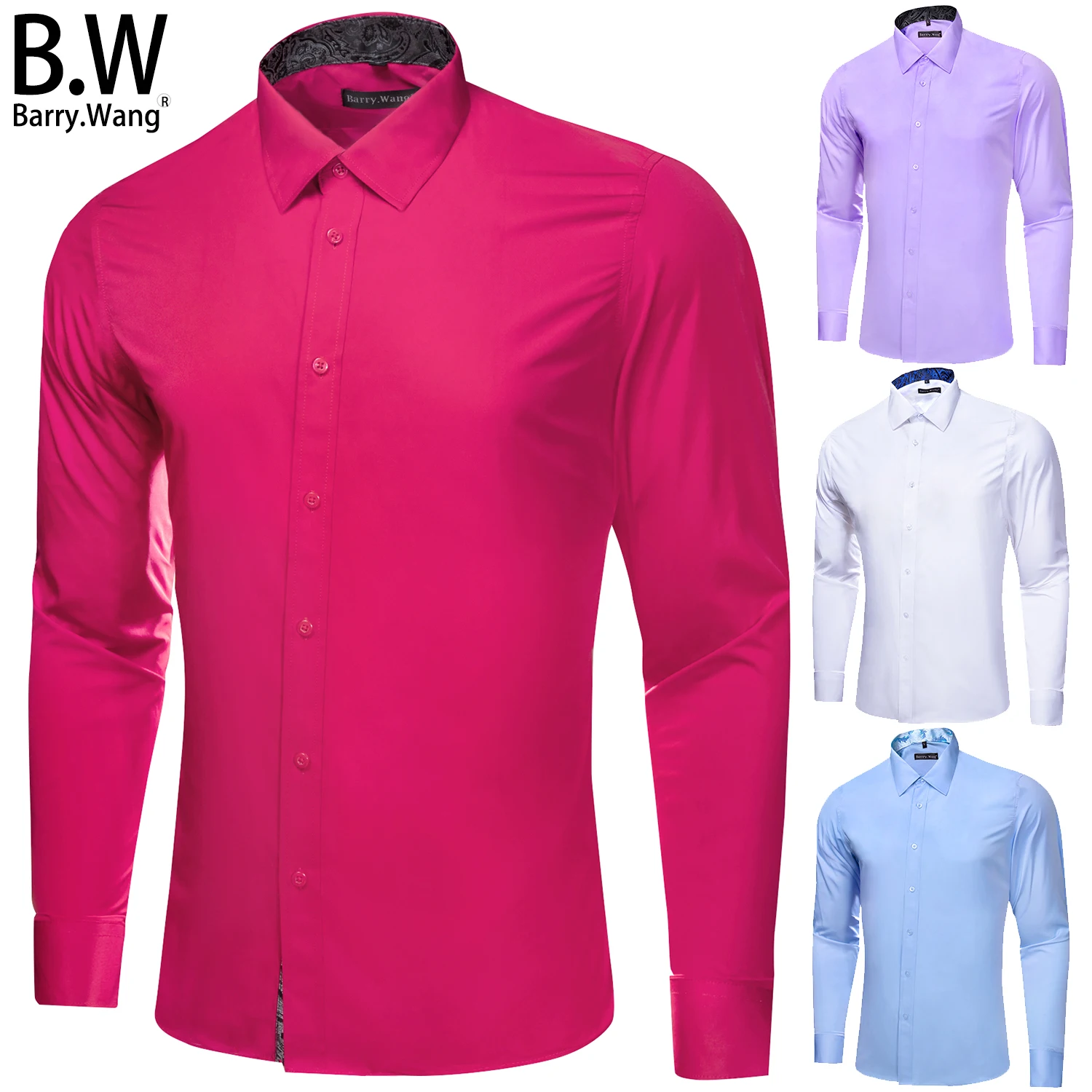 

Barry.Wang Splicing Fabrics Long Sleeve Mens Shirts Jacquard Designer Stylish Silk Casual Male Blouses Wedding Business Prom