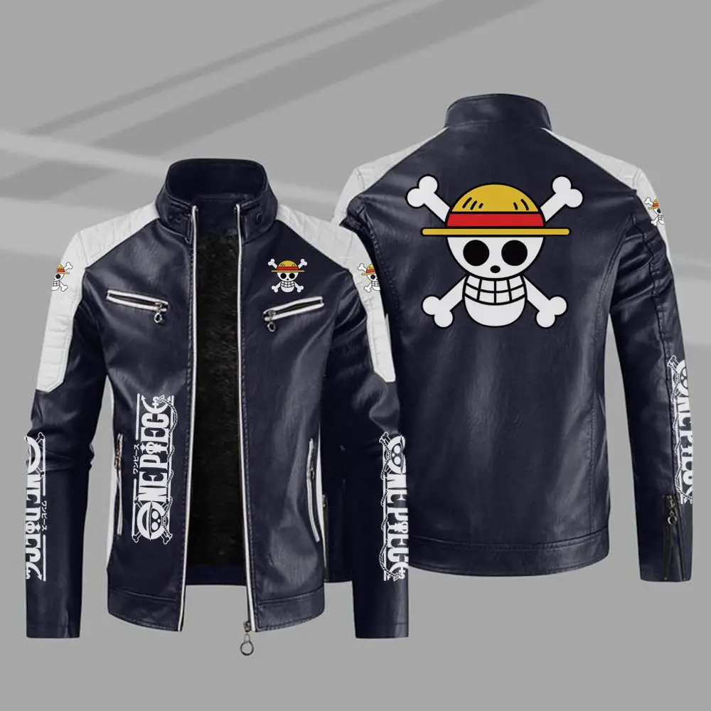 Anime One Piece Men Leather Jackets Autumn Casual Stabd Collar Motorcycle Pu Jacket Biker Leather Coats Brand Clothing Eu Size