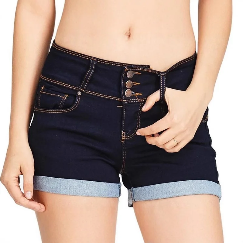 

Elastic Denim Shorts Women's High Waist Vintage Style Cotton Casual Spring Summer Multi-Color Elastic Waist Shorts