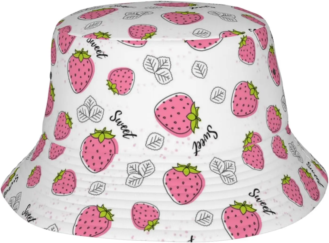 

Pink Strawberry Print Hats Women Men Fashion Strawberry Packable Bucket Hat Sun Hat for Men Women 004