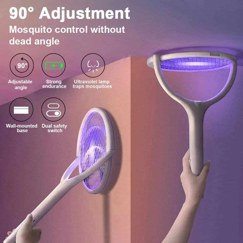 USB 충전식 전기 모기 살충 램프, 각도 조절 가능, 전기 버그 재퍼, 플라이 배트, 5 in 1, 3500V