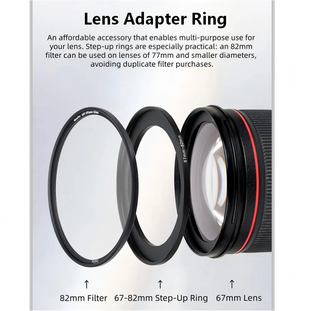 Metal Step Up Rings Lens Adapter Filter Set Aluminum Ring Universal Lens 37-49 49-52 52-55 55-58 58-62 62-67 67-72 72-77 77-82mm