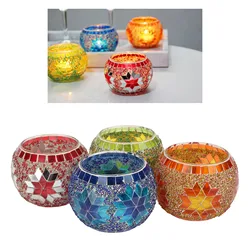 4pcs Mosaic Glass Candle Holder Colourful Romantic Candlestick Candle Stand for Home Bar Dinner Anniversary Table Decoration
