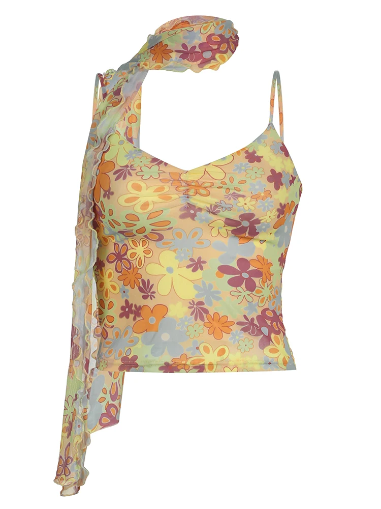 

Floral Sling Vest Vacation Waist V-Neck Top