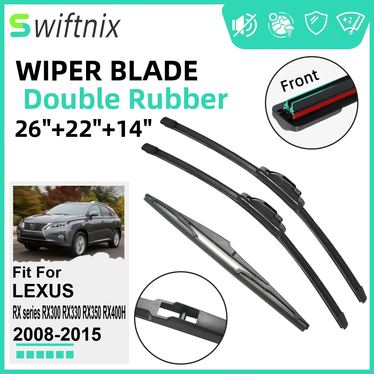 Double Rubber Car Wiper Blades for LEXUS RX series RX300 RX330 RX350 RX400H 2008-2015 Windshield Wipers Rubber Car Accessories