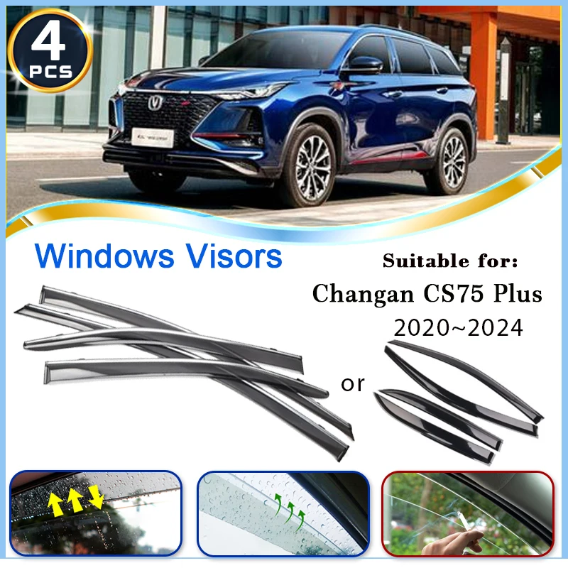 4Pcs Car Window Visors For Changan CS75 Plus 2020 2021 2022 2023 2024 Waterproof Deflectors Rain Guard Sun Visor Set Accessories