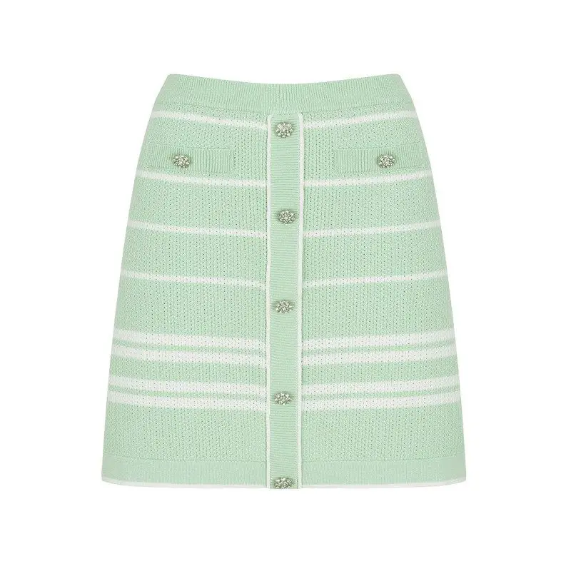 

South Oil High Quality Spring Autumn Ladylike Gentle Versatile Women's Wrap around A-Line Skirt Stripe Pattern Knitted F...