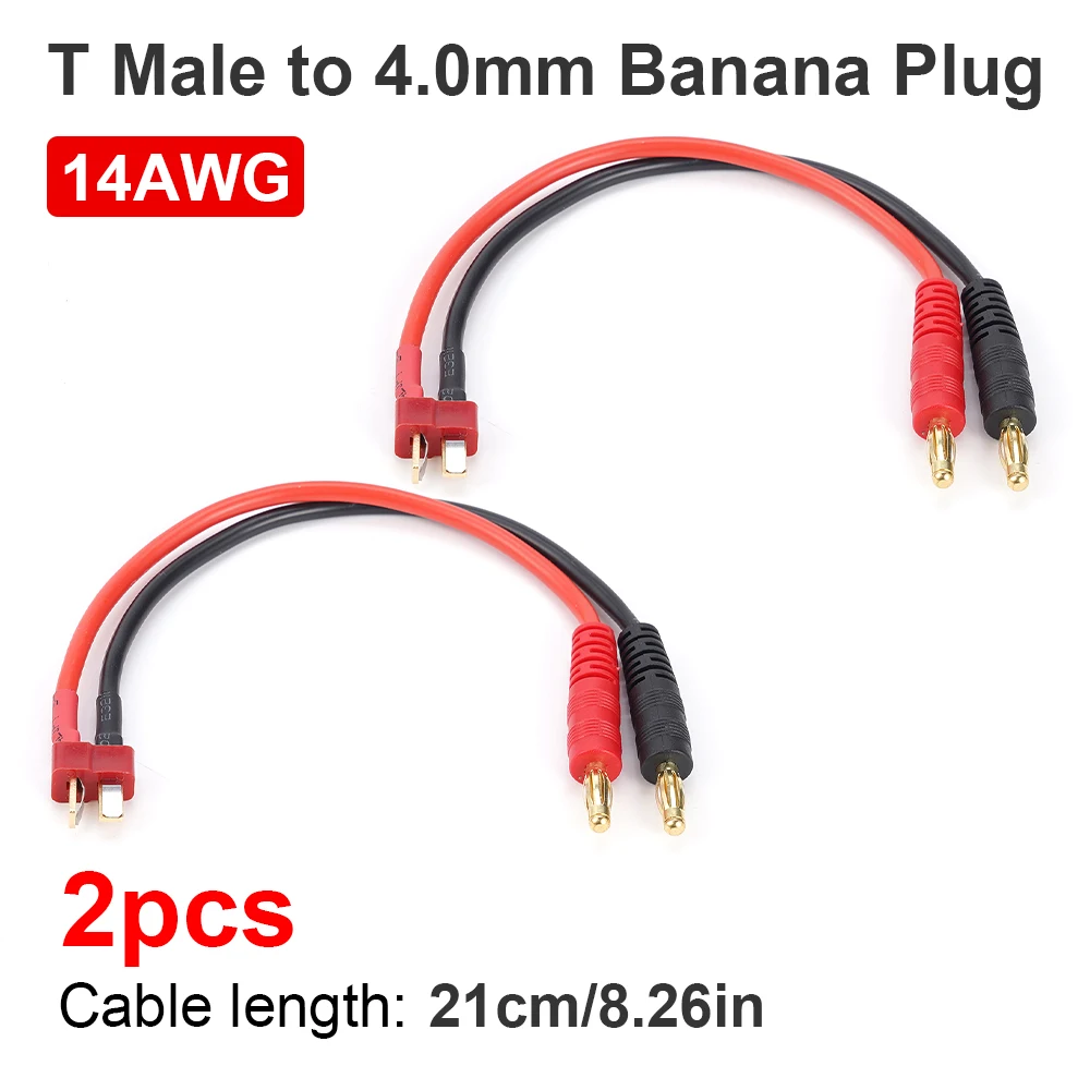 1/2pcs 14AWG Silicone Coated Copper Cable T Insert Male Head with 4.0MM Banana Connector for Automotive RV Truck Mobile Power