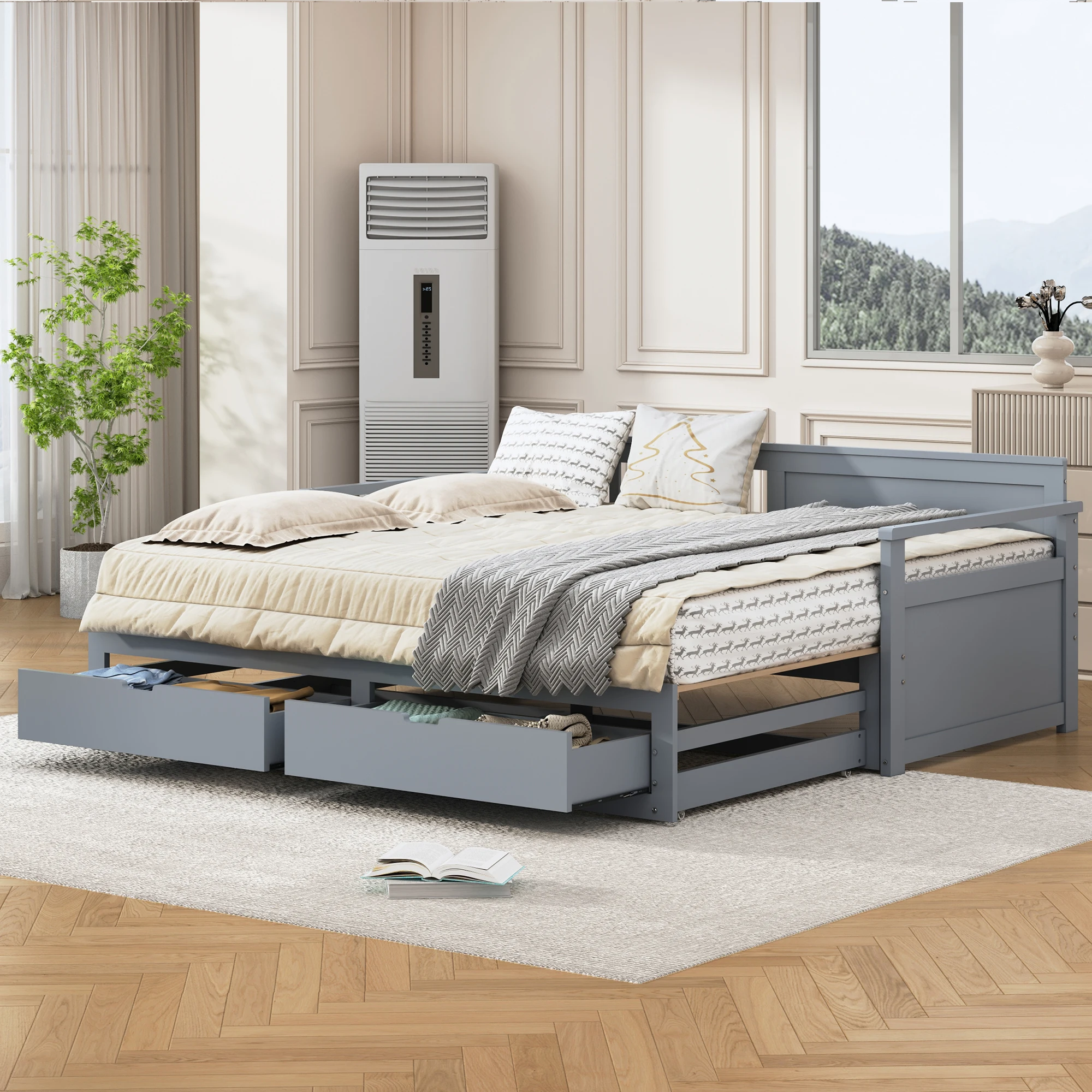 Multifunctional Two-in-one Pine Daybed - Drawers, Pull-Out Bed, Space-Saving Design (90x190/180x190 cm)