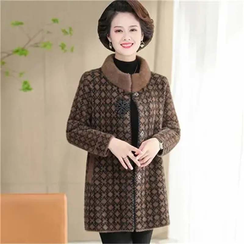 Mittleren Alters Ältere frauen Wolle Mantel Überlegene Qualität Nerz Samt Mantel Mode Herbst Winter Jacke Casual Knitti Oberbekleidung